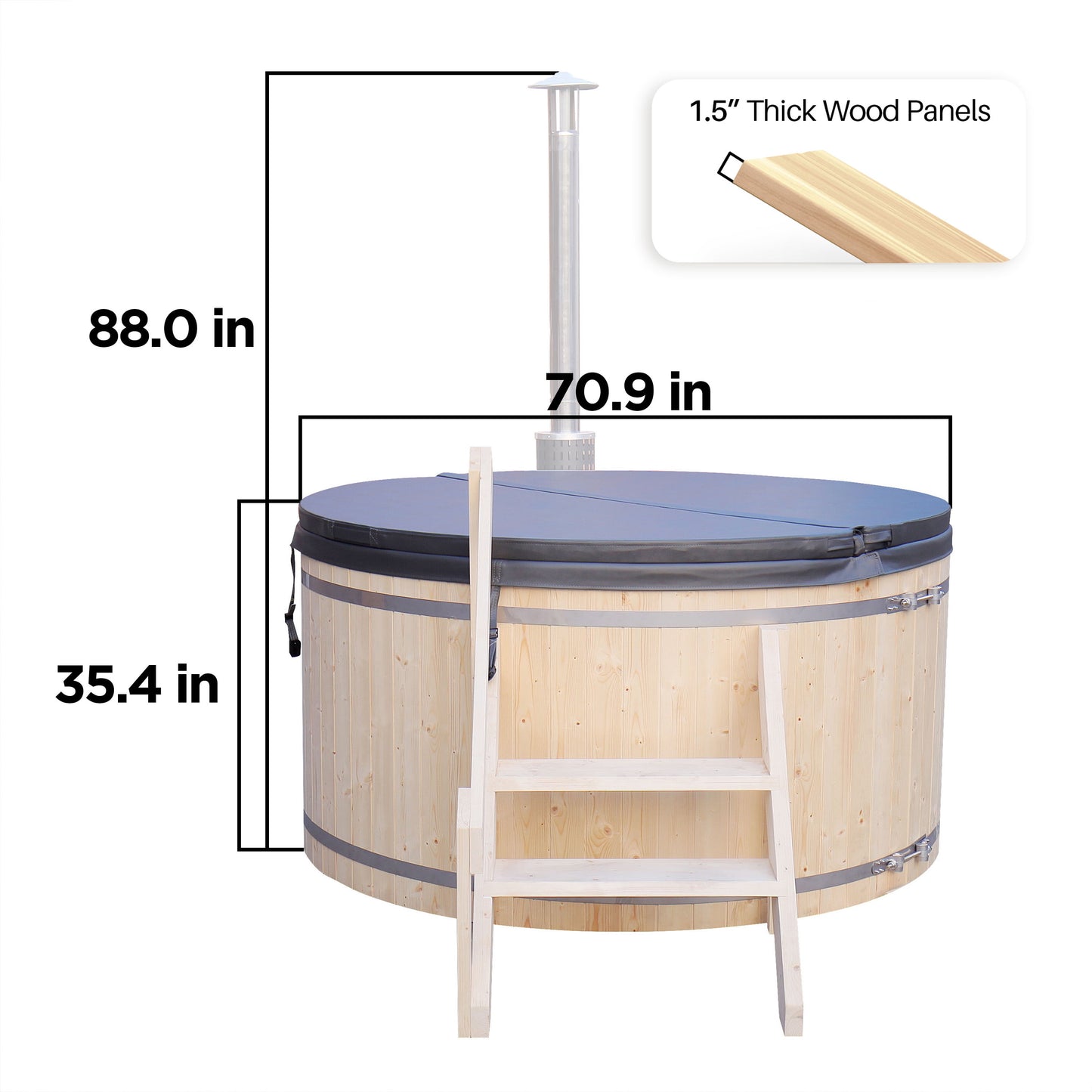 PEWSHTUB Pine Hot Tub and Ice Bath 4-5 Person with Wood-Fired Heater