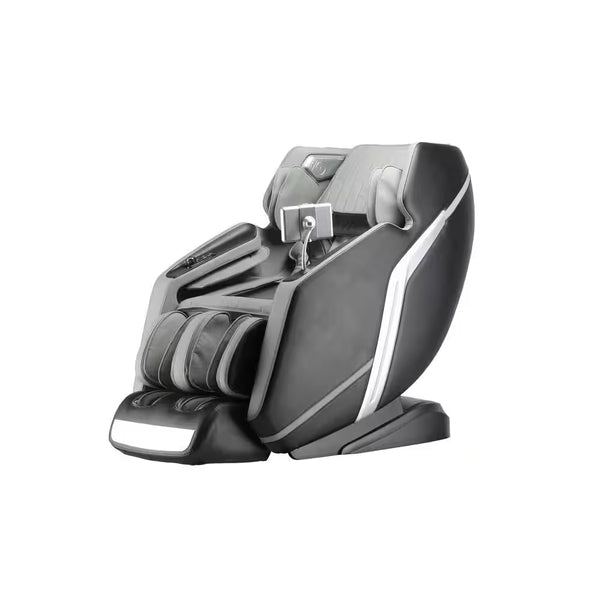 4D Deluxe Gray and Black Zero Gravity and Space Saving Faux Leather Heated Massage Chair with Sl-Track and Bluetooth