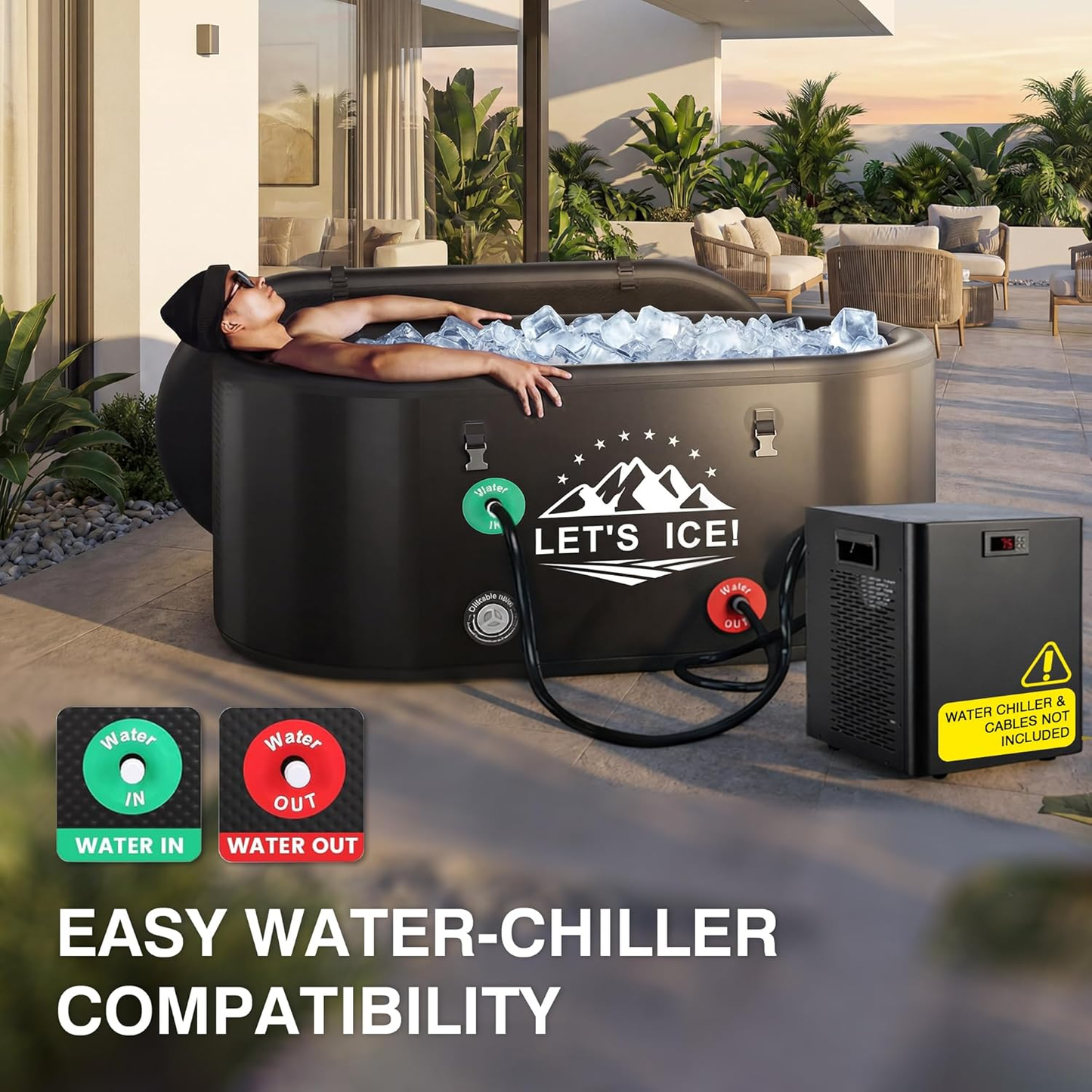 Inflatable Ice Bath Tub for Athletes – 216-Gallon Cold Plunge Tub with Insulated Lid, Full-Body Stretch Design, Insulated & Water Chiller Compatible, Portable for Indoor & Outdoor Recovery