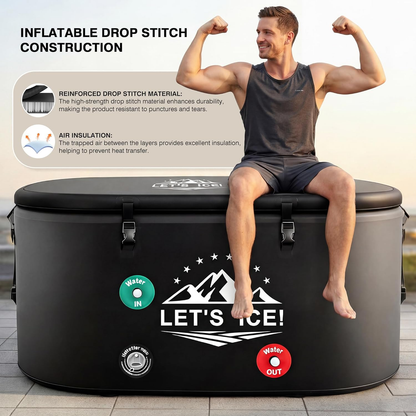 Inflatable Ice Bath Tub for Athletes – 216-Gallon Cold Plunge Tub with Insulated Lid, Full-Body Stretch Design, Insulated & Water Chiller Compatible, Portable for Indoor & Outdoor Recovery