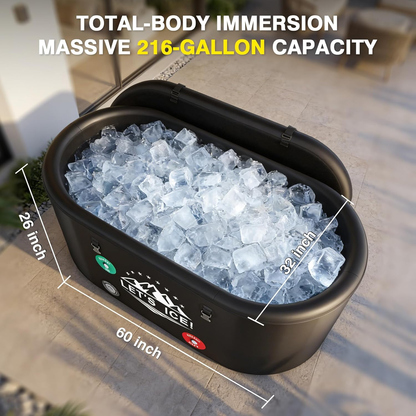 Inflatable Ice Bath Tub for Athletes – 216-Gallon Cold Plunge Tub with Insulated Lid, Full-Body Stretch Design, Insulated & Water Chiller Compatible, Portable for Indoor & Outdoor Recovery
