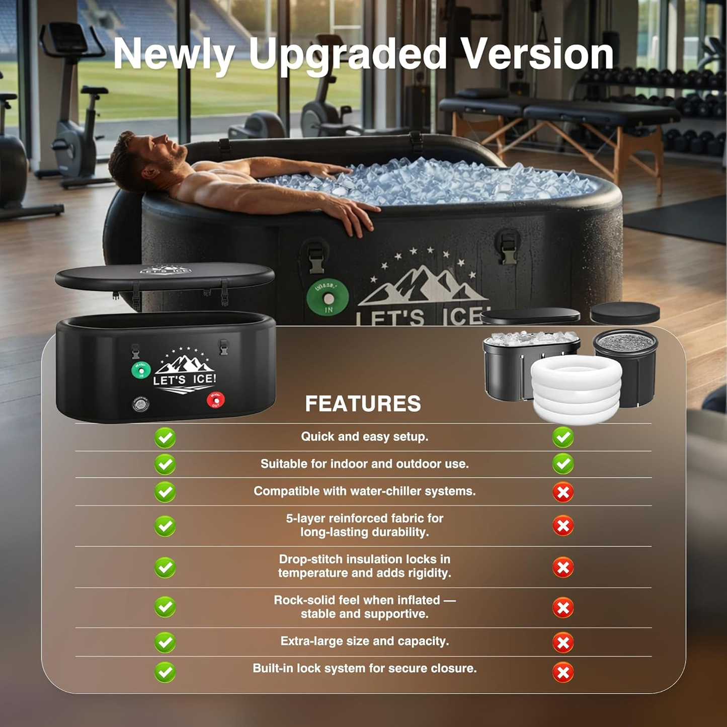 Inflatable Ice Bath Tub for Athletes – 216-Gallon Cold Plunge Tub with Insulated Lid, Full-Body Stretch Design, Insulated & Water Chiller Compatible, Portable for Indoor & Outdoor Recovery