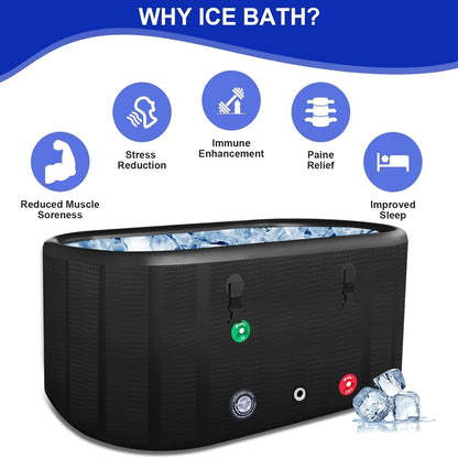 XXL Cold Plunge Tub for Athletes, Compatible with Water Chillers, 195 Gallon Inflatable Cold Plunge with Insulated Lid, Portable Ice Plunge Bathtub for Adult, Ice Tub Outdoor for Cold Water Therapy(C)