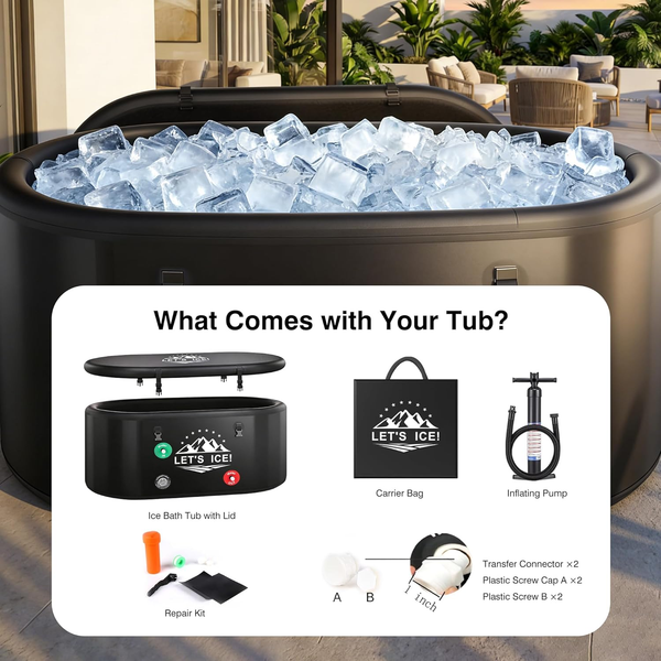 Inflatable Ice Bath Tub for Athletes – 216-Gallon Cold Plunge Tub with Insulated Lid, Full-Body Stretch Design, Insulated & Water Chiller Compatible, Portable for Indoor & Outdoor Recovery