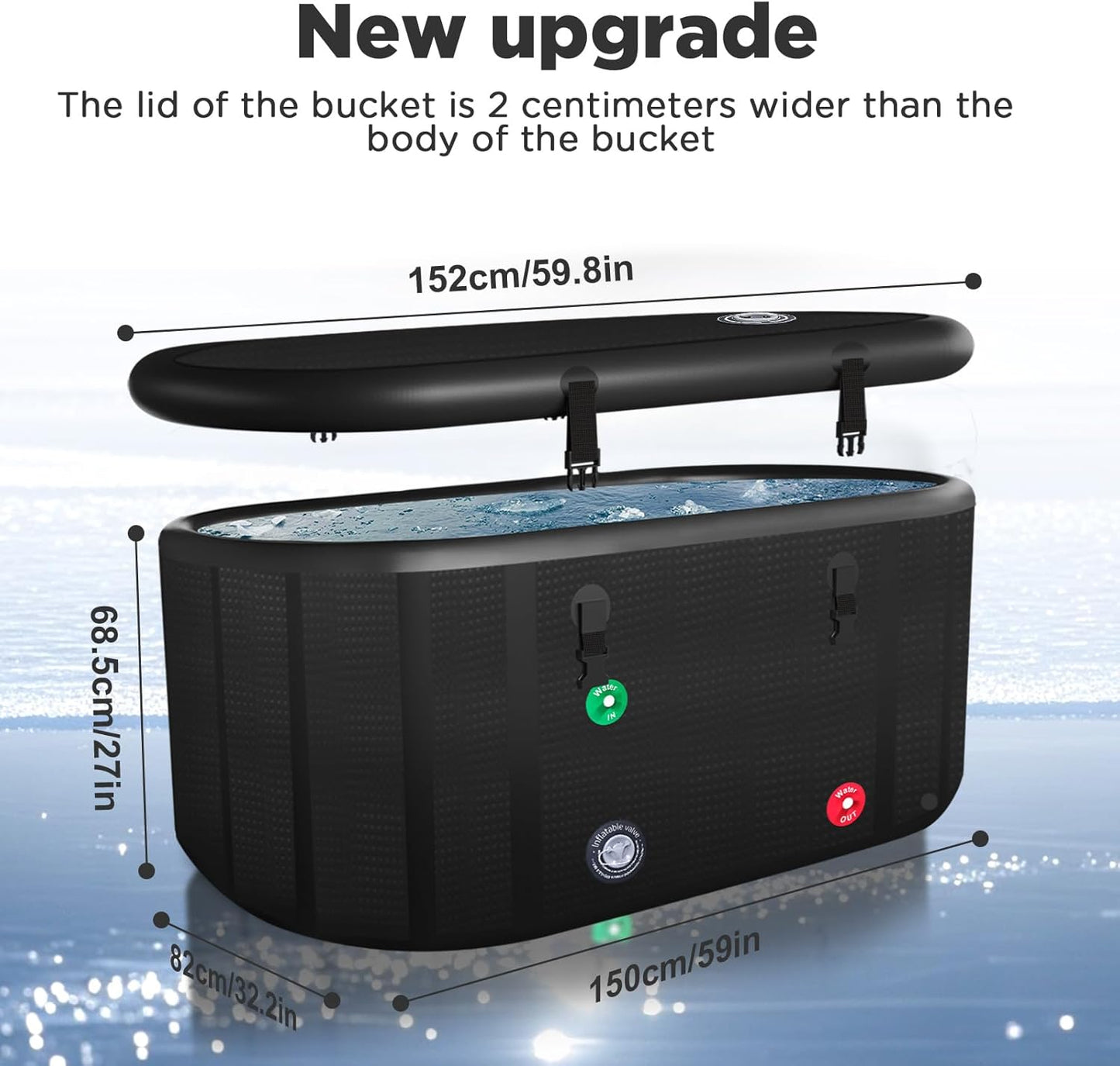 XXL Cold Plunge Tub for Athletes, Compatible with Water Chillers, 195 Gallon Inflatable Cold Plunge with Insulated Lid, Portable Ice Plunge Bathtub for Adult, Ice Tub Outdoor for Cold Water Therapy(C)