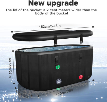 XXL Cold Plunge Tub for Athletes, Compatible with Water Chillers, 195 Gallon Inflatable Cold Plunge with Insulated Lid, Portable Ice Plunge Bathtub for Adult, Ice Tub Outdoor for Cold Water Therapy(C)