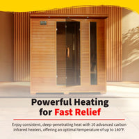 Infrared Sauna Built for Home Wellness, 6-Person Cedar Construction, 10 Carbon Heaters, Low EMF Technology