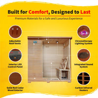 Infrared Sauna Built for Home Wellness, 6-Person Cedar Construction, 10 Carbon Heaters, Low EMF Technology